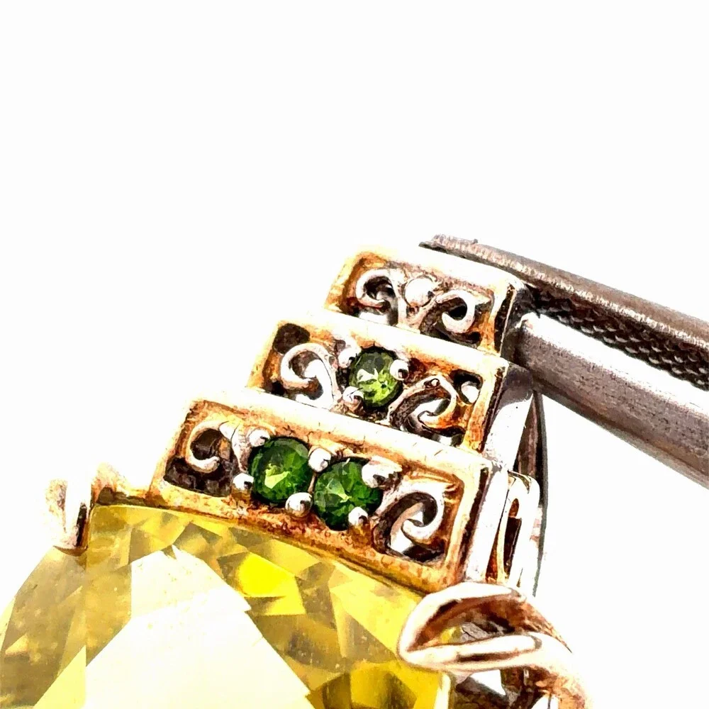 925 Sterling Silver Lemon Green Citrine Multi Gemstone Accent Pendant